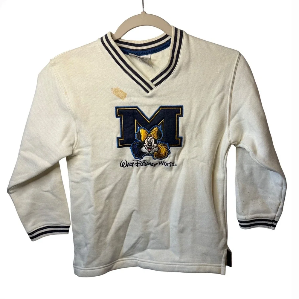VTG Disney World‎ Minnie Mouse Youth Small 6/8 White Cheer Collegiate Sweatshirt